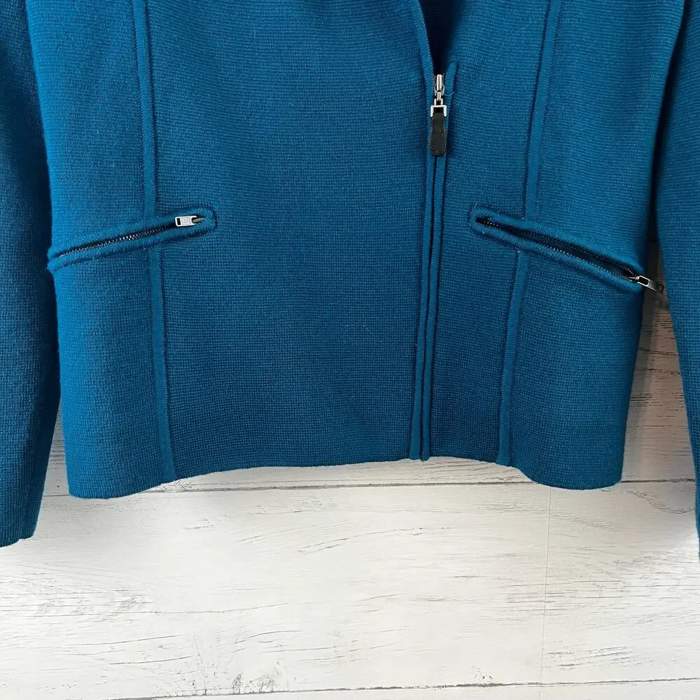 Talbots Teal Merino Wool Zip Up Sweater Jacket Size MP